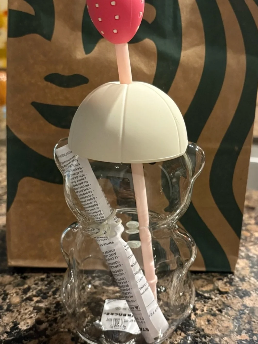 Starbucks Kids Clear Bear Cup with Pink and Cream Cap
